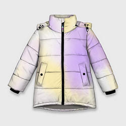 Куртка зимняя для девочки Акварельный принт с желтым и фиолетовым цветами, цвет: 3D-светло-серый