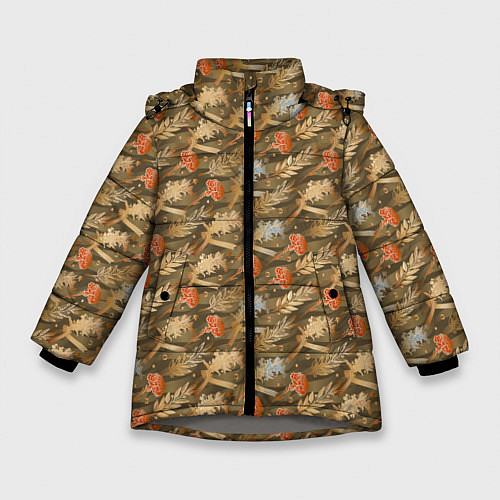 Зимняя куртка для девочки Гвоздики, золотой лавр, ленточки / 3D-Светло-серый – фото 1