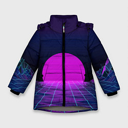 Зимняя куртка для девочки Закат розового солнца Vaporwave Психоделика