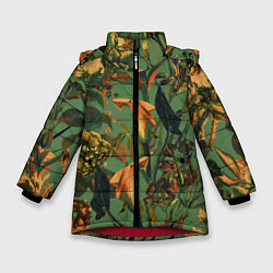 Зимняя куртка для девочки Цветы Оранжевые
