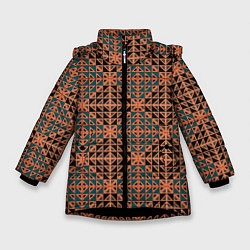 Зимняя куртка для девочки Абстракция из синих и черных квадратов и треугольн