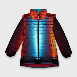 Куртка зимняя для девочки Кирпичная стена Неон, цвет: 3D-красный