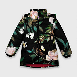 Куртка зимняя для девочки Цветы Полуночный Сад, цвет: 3D-красный