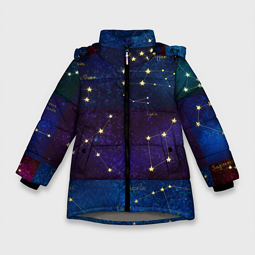 Зимняя куртка для девочки Самые известные созвездия Северного полушария лето / 3D-Светло-серый – фото 1