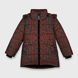 Куртка зимняя для девочки КРАСНЫЕ ЛИНИИ ПАТТЕРН, цвет: 3D-черный
