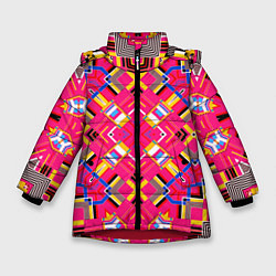 Куртка зимняя для девочки Розовый абстрактный современный узор, цвет: 3D-красный