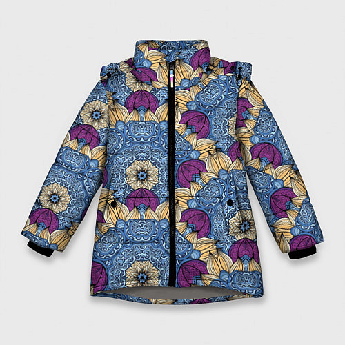 Зимняя куртка для девочки Цветочные узоры / 3D-Светло-серый – фото 1
