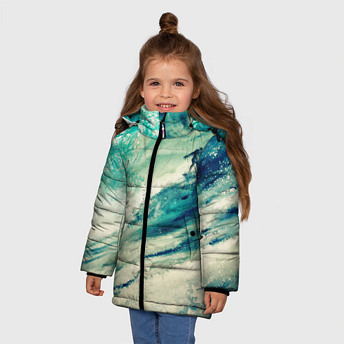 Зимняя куртка для девочки Лазурная волна / 3D-Черный – фото 3
