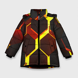 Куртка зимняя для девочки Лавовые Соты 3D, цвет: 3D-черный