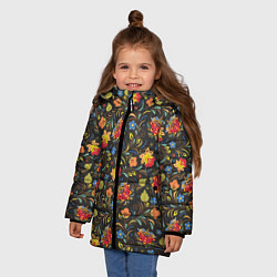 Куртка зимняя для девочки Хохломские цветочки, цвет: 3D-светло-серый — фото 2