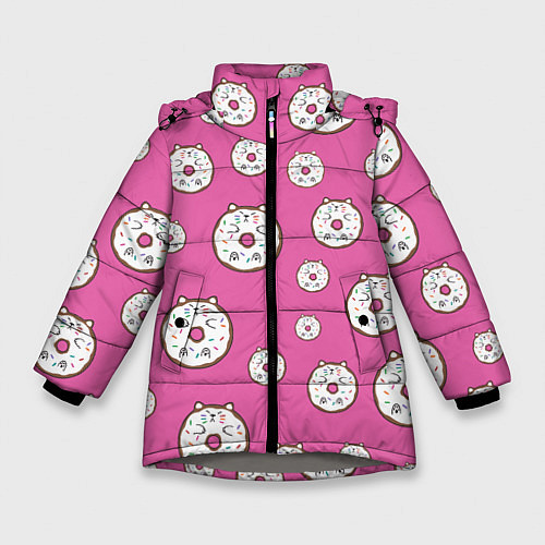 Зимняя куртка для девочки Бублик кот / 3D-Светло-серый – фото 1