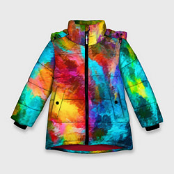Куртка зимняя для девочки Цветные всплески Экспрессионизм Абстракция Color S, цвет: 3D-красный