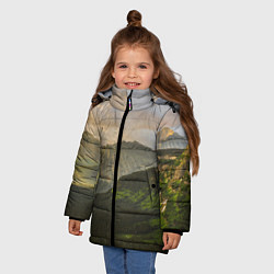 Куртка зимняя для девочки Горы, лес, небо, цвет: 3D-черный — фото 2