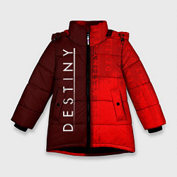Куртка зимняя для девочки ДЕСТИНИ 2 в красных тонах и паттерном на фоне, цвет: 3D-черный