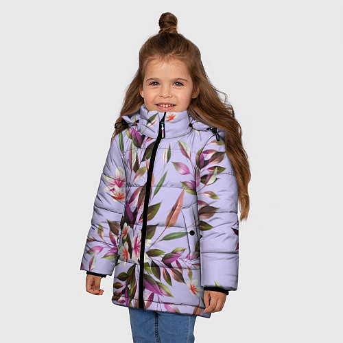 Зимняя куртка для девочки Цветы Вересковый Сад / 3D-Черный – фото 3