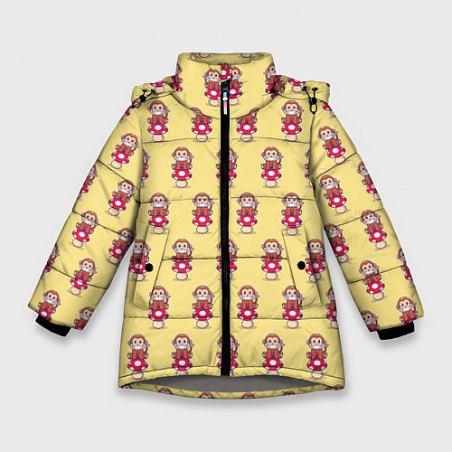 Зимняя куртка для девочки Обезьянка на грибе / 3D-Светло-серый – фото 1