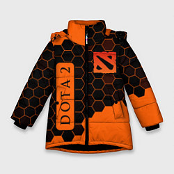 Куртка зимняя для девочки ДОТА 2 на фоне узоров из сот, цвет: 3D-черный