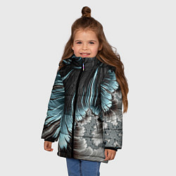 Куртка зимняя для девочки Черно-бирюзовый фрактал Абстракция, цвет: 3D-светло-серый — фото 2