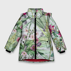 Куртка зимняя для девочки Цветы Солнечная Коса, цвет: 3D-красный