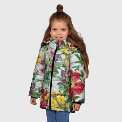 Куртка зимняя для девочки Цветы Красные Пионы Лета, цвет: 3D-черный — фото 2