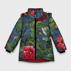 Куртка зимняя для девочки Цветы Розы В Саду, цвет: 3D-красный
