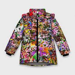 Куртка зимняя для девочки ЦВЕТОЧНАЯ ТЕКСТУРА, цвет: 3D-светло-серый