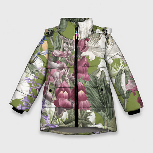 Зимняя куртка для девочки Цветы Ностальгический Весенний Узор / 3D-Светло-серый – фото 1