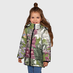Куртка зимняя для девочки Цветы Ностальгический Весенний Узор, цвет: 3D-светло-серый — фото 2