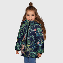 Куртка зимняя для девочки Цветы и Розовые Птицы В Саду, цвет: 3D-черный — фото 2