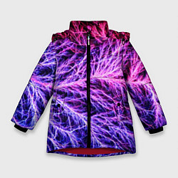 Куртка зимняя для девочки Авангардный неоновый паттерн Мода Avant-garde neon, цвет: 3D-красный
