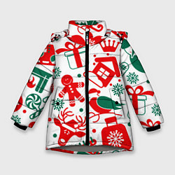 Куртка зимняя для девочки ПРАЗДНИЧНЫЕ НОВОГОДНИЕ ПОДАРКИ, цвет: 3D-светло-серый