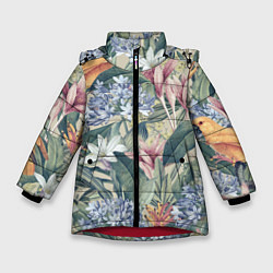 Куртка зимняя для девочки Цветы Лилии и Агапантус, цвет: 3D-красный
