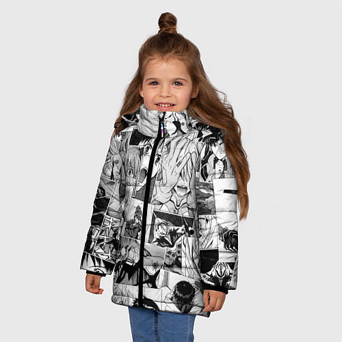 Зимняя куртка для девочки Евангелион паттерн / 3D-Черный – фото 3