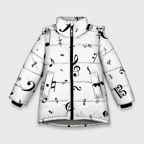 Зимняя куртка для девочки Нотные Знаки Черные на Белом / 3D-Светло-серый – фото 1