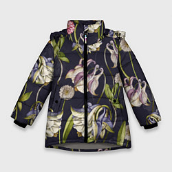 Куртка зимняя для девочки Цветы Аквилегии, цвет: 3D-светло-серый