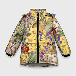 Зимняя куртка для девочки Цветы Нарциссы и Зайцы