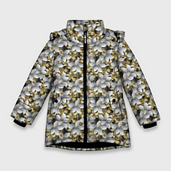 Куртка зимняя для девочки Объемные 3D лепестки цветы, цвет: 3D-черный