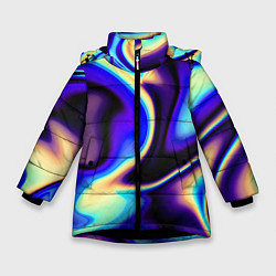 Куртка зимняя для девочки Цветовая абстракция, цвет: 3D-черный