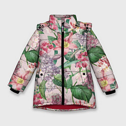 Зимняя куртка для девочки Цветы Розовые Лилии и Сирень