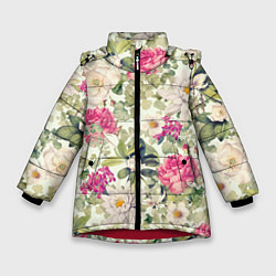 Куртка зимняя для девочки Цветы Винтажные Розы, цвет: 3D-красный
