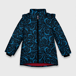 Куртка зимняя для девочки Синие розы-цветочный узор, цвет: 3D-красный