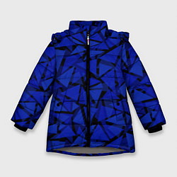 Куртка зимняя для девочки Синие треугольники-геометрический узор, цвет: 3D-светло-серый