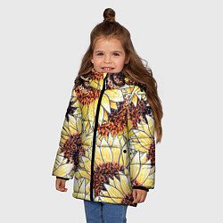 Куртка зимняя для девочки Подсолнухи рисунок паттерн, цвет: 3D-светло-серый — фото 2