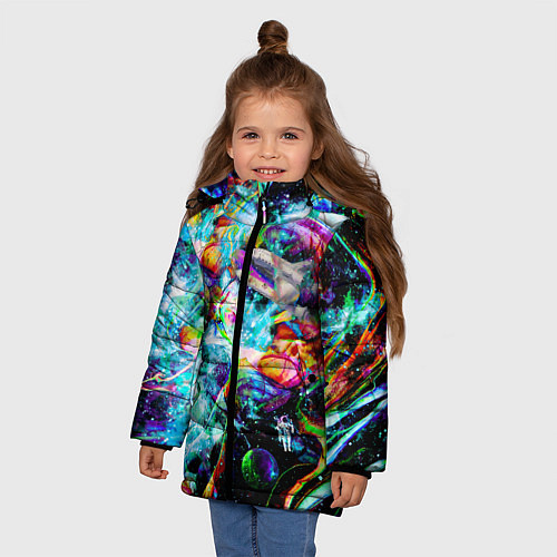 Зимняя куртка для девочки Красочный космос / 3D-Черный – фото 3