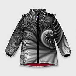 Куртка зимняя для девочки Футуристический фрактальный абстрактный паттерн Fu, цвет: 3D-красный