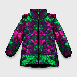 Зимняя куртка для девочки Абстрактный зелено-малиновый симметричный узор