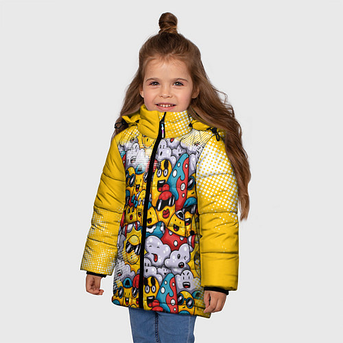 Зимняя куртка для девочки Семья смайлов / 3D-Черный – фото 3