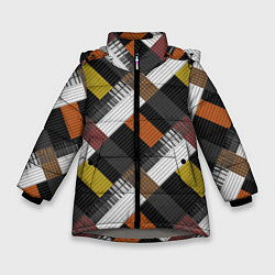 Зимняя куртка для девочки Коричнево-горчичный с серым полосатый пэчворк