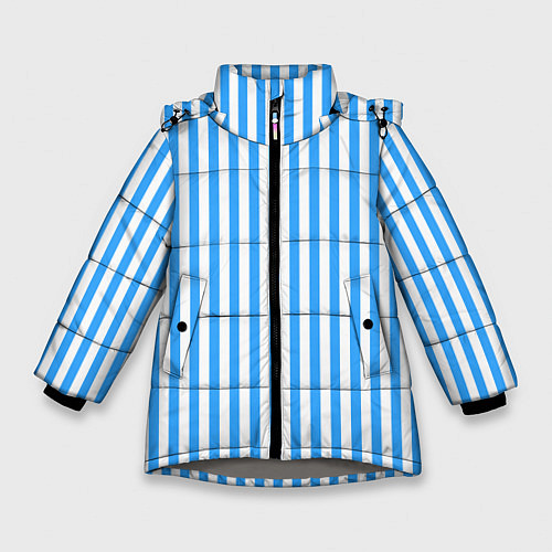 Зимняя куртка для девочки ПОЛОСКИ СИНИЕ / 3D-Светло-серый – фото 1