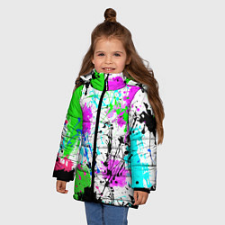Куртка зимняя для девочки Неоновые разноцветные пятна и брызги красок, цвет: 3D-красный — фото 2